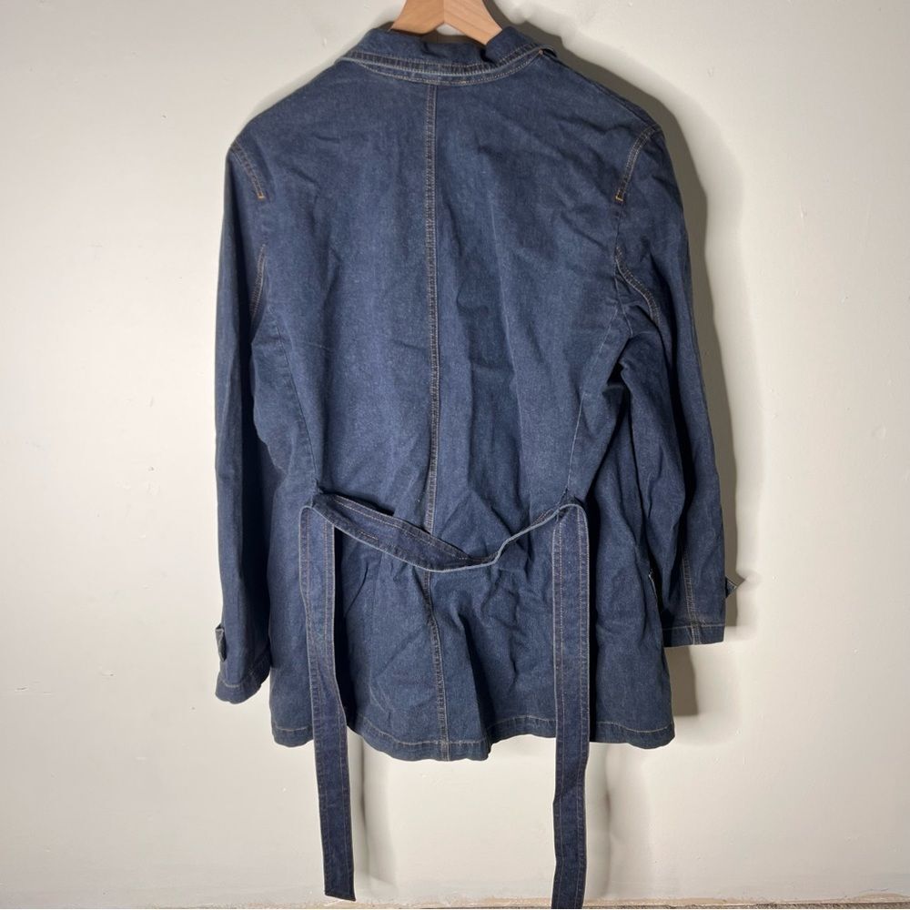 Villager Sport Dark Blue Jean Jacket with Belt Chore Pockets XL Vintage Denim - Picture 6 of 9